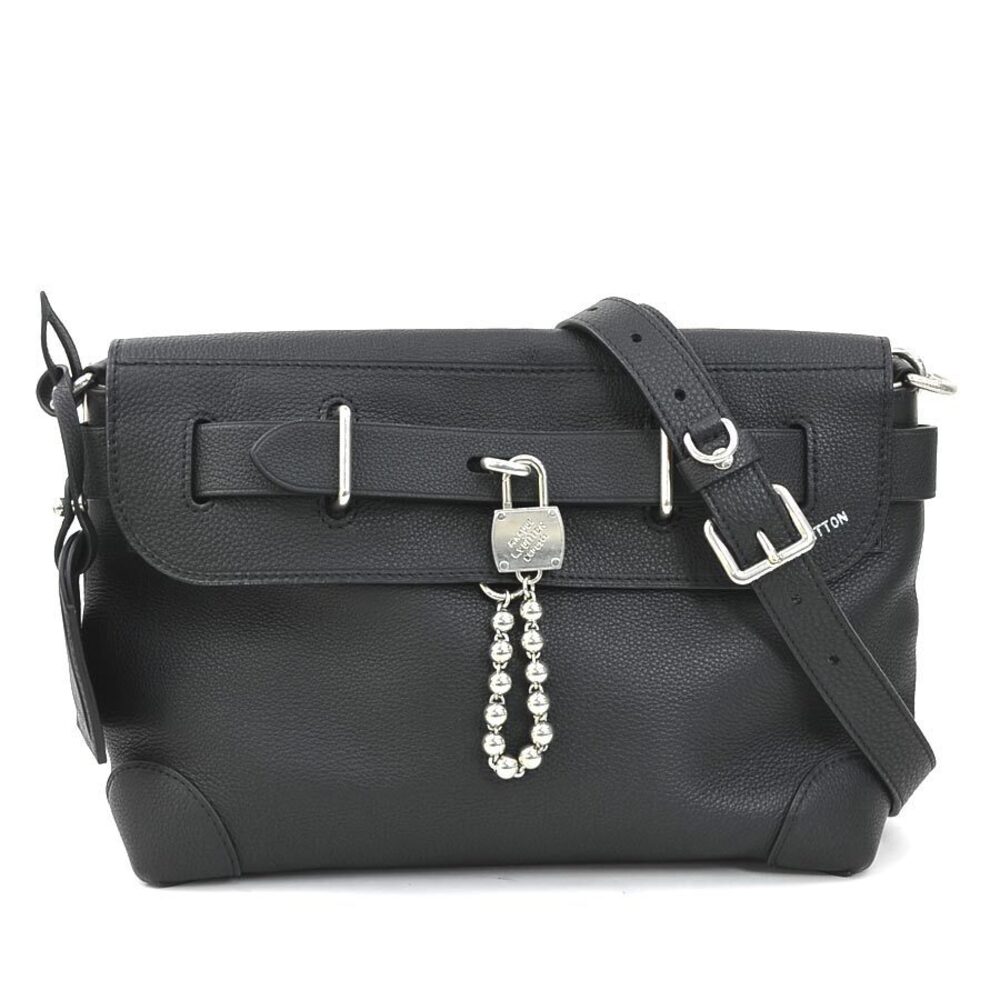 Louis Vuitton Simmer Crossbody Shoulder Bag Leather Black Silver